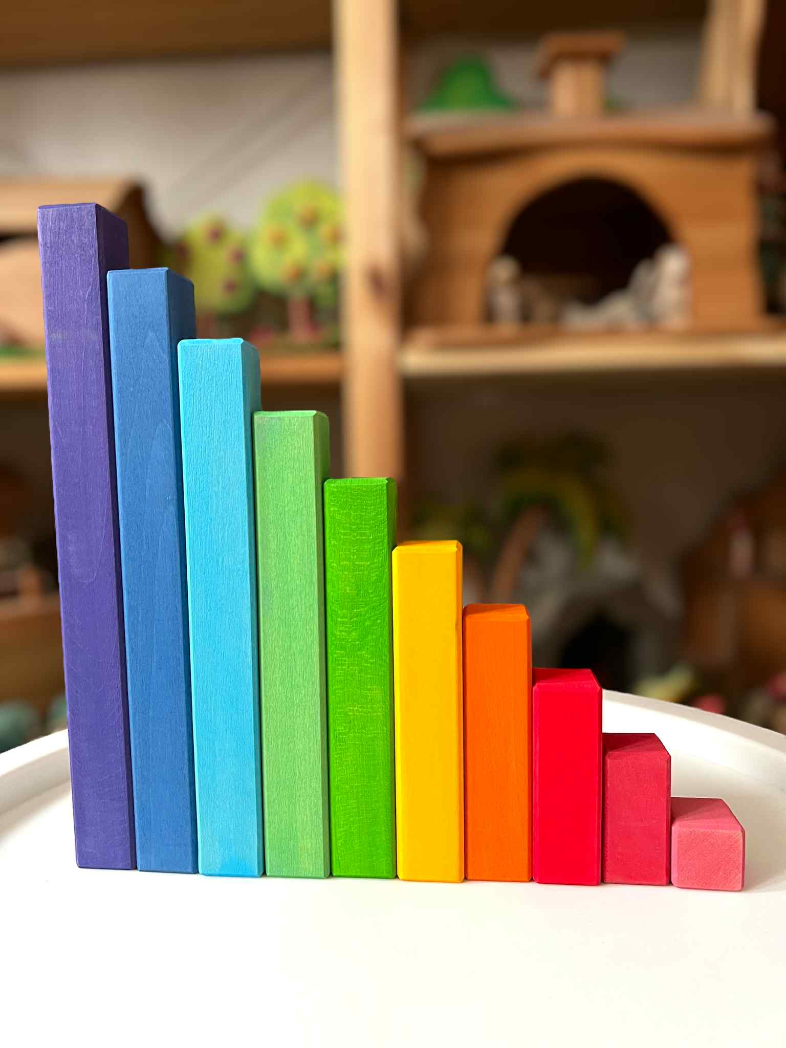 Building Steps Rainbow Counting Blocks – 100 - Piece Wooden Prism Stair Set - The Nurturing Nook