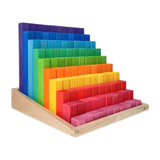 Building Steps Rainbow Counting Blocks – 100 - Piece Wooden Prism Stair Set - The Nurturing Nook