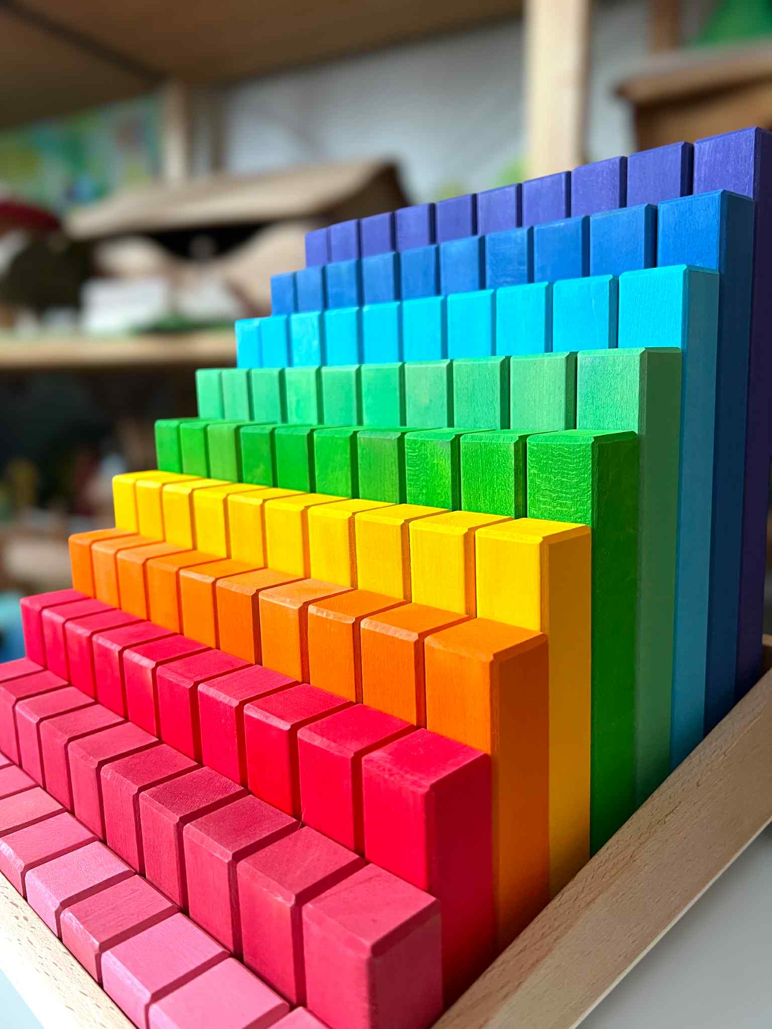 Building Steps Rainbow Counting Blocks – 100 - Piece Wooden Prism Stair Set - The Nurturing Nook