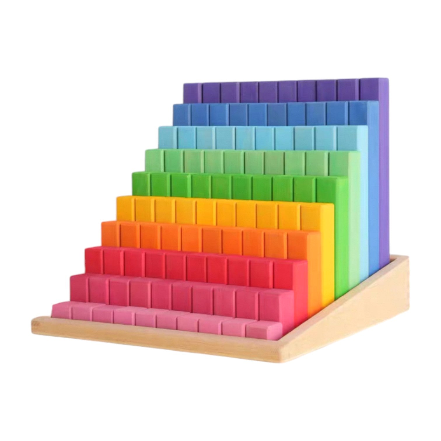 Building Steps Rainbow Counting Blocks – 100 - Piece Wooden Prism Stair Set - The Nurturing Nook