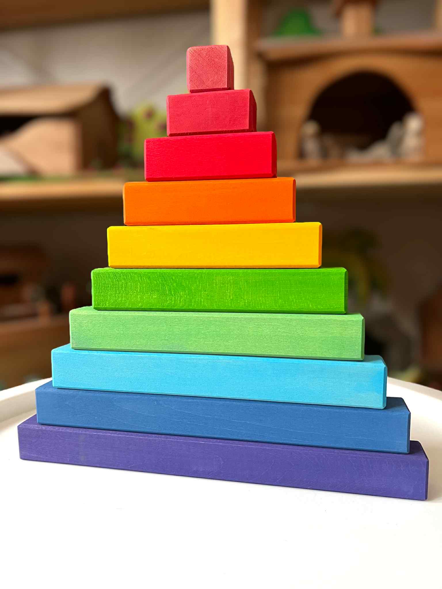 Building Steps Rainbow Counting Blocks – 100 - Piece Wooden Prism Stair Set - The Nurturing Nook