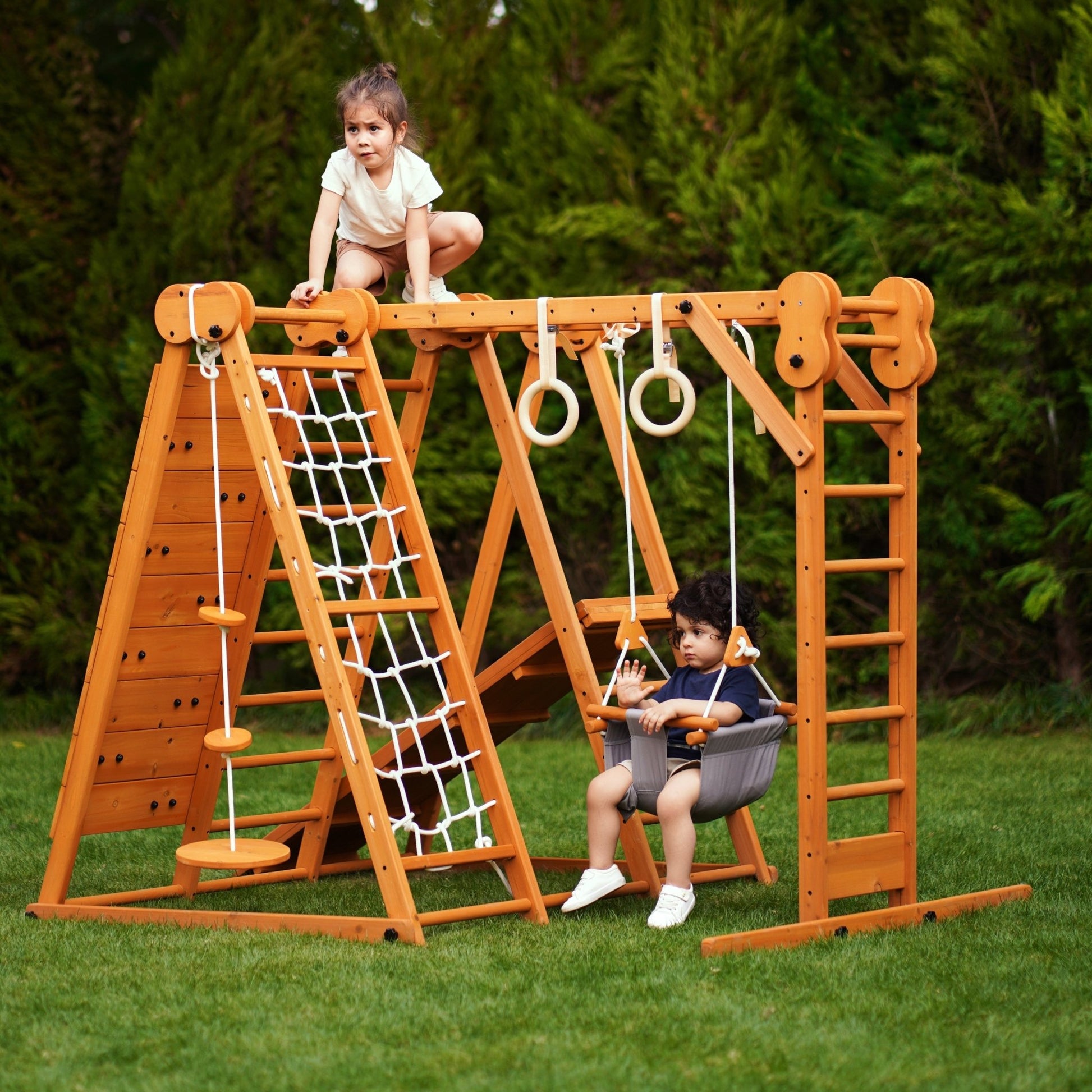 Chestnut - 8 - in - 1 wooden jungle gym for toddlers - The Nurturing Nook