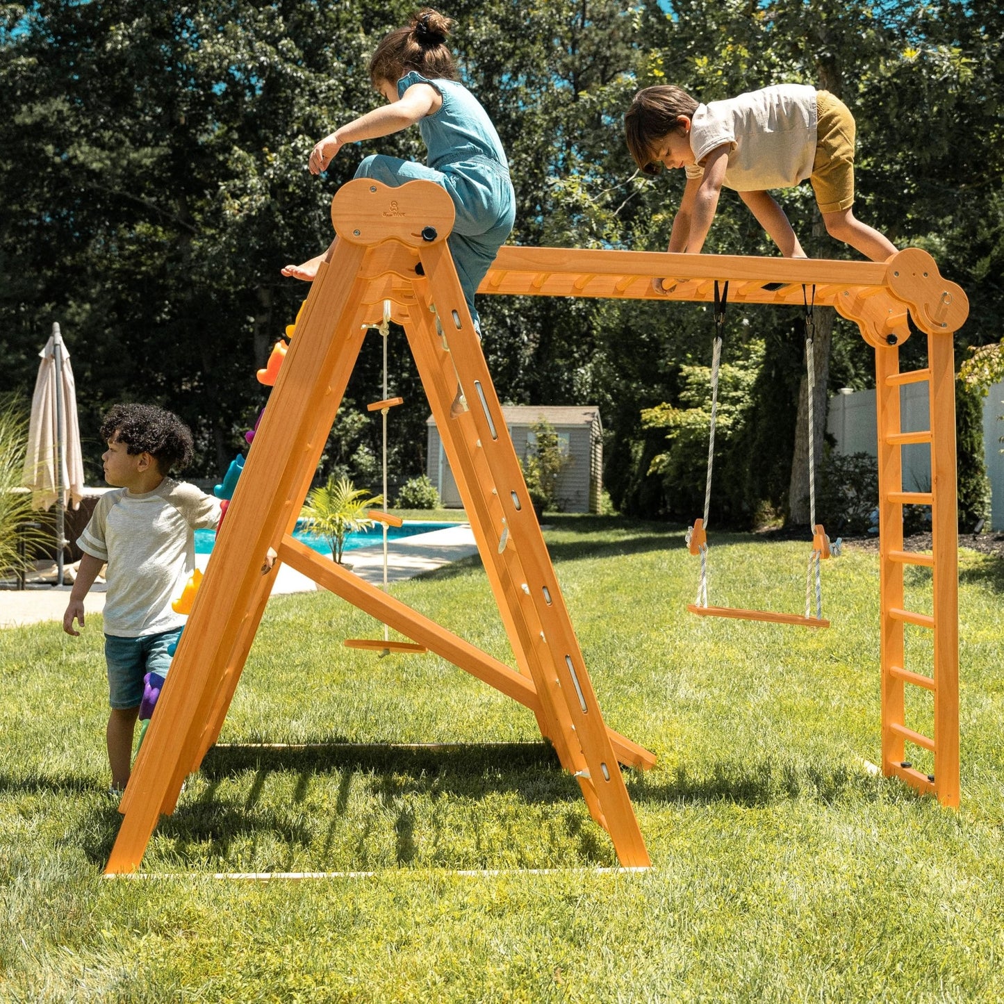Chestnut - outdoor and indoor 8 - in - 1 jungle gym playset - The Nurturing Nook