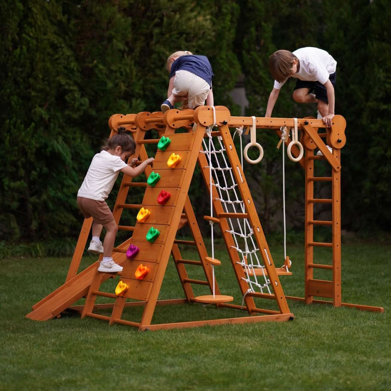 Chestnut - outdoor and indoor 8 - in - 1 jungle gym playset - The Nurturing Nook