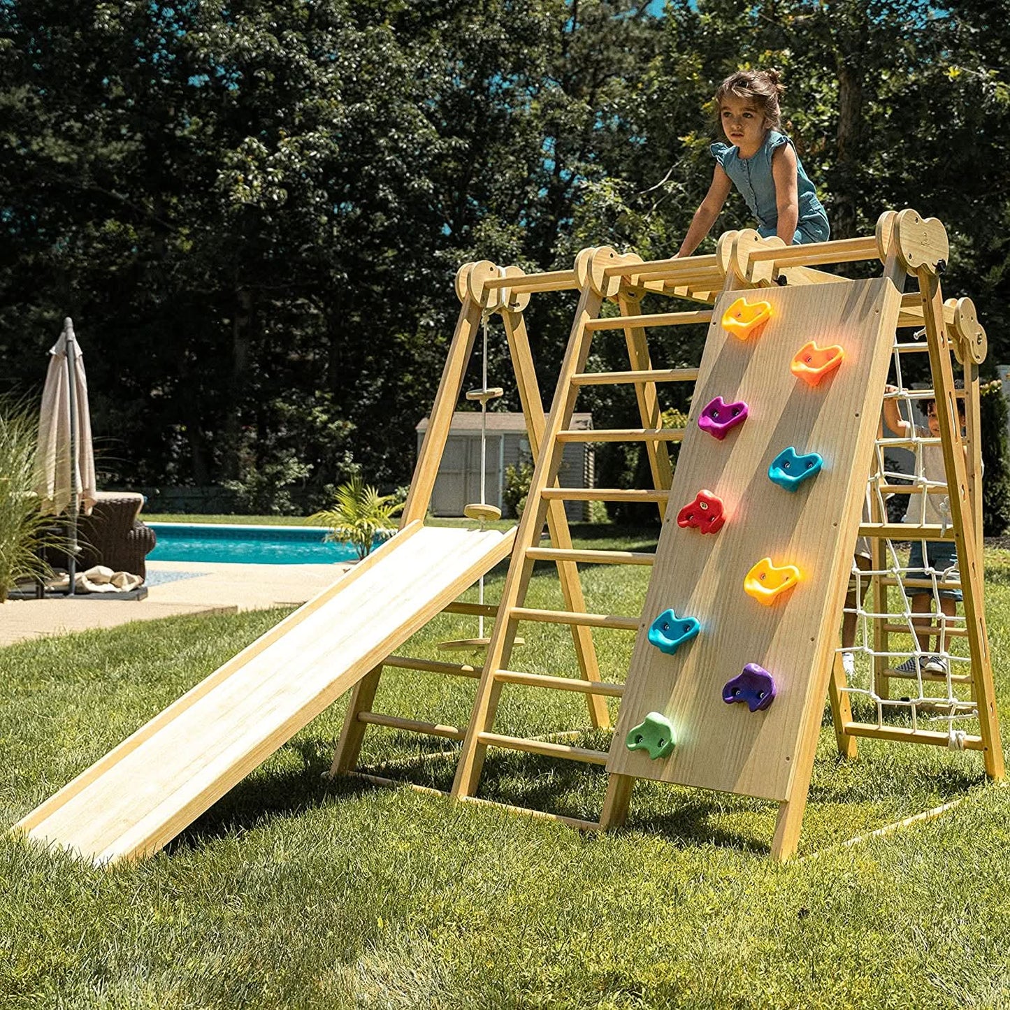 Chestnut - outdoor and indoor 8 - in - 1 jungle gym playset - The Nurturing Nook