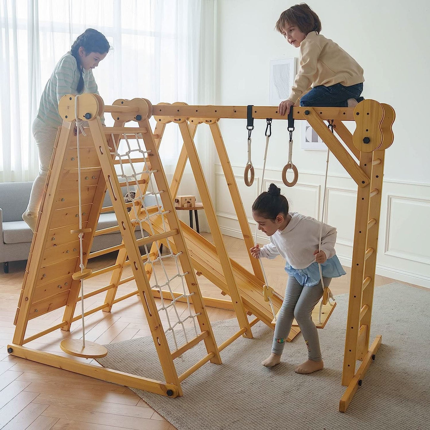 Chestnut - outdoor and indoor 8 - in - 1 jungle gym playset - The Nurturing Nook
