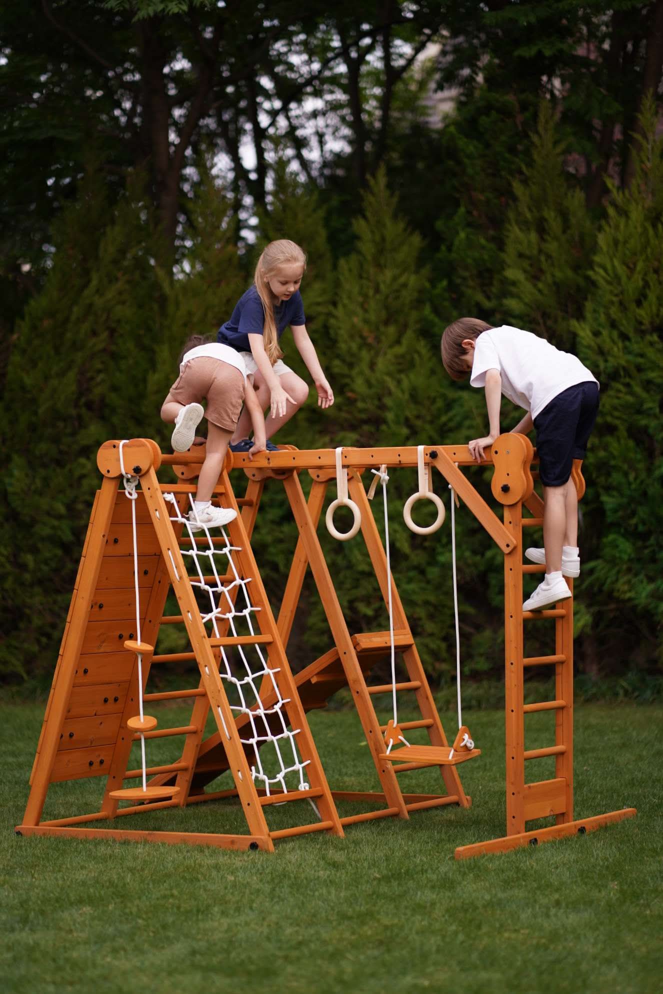 Chestnut - outdoor and indoor 8 - in - 1 jungle gym playset - The Nurturing Nook