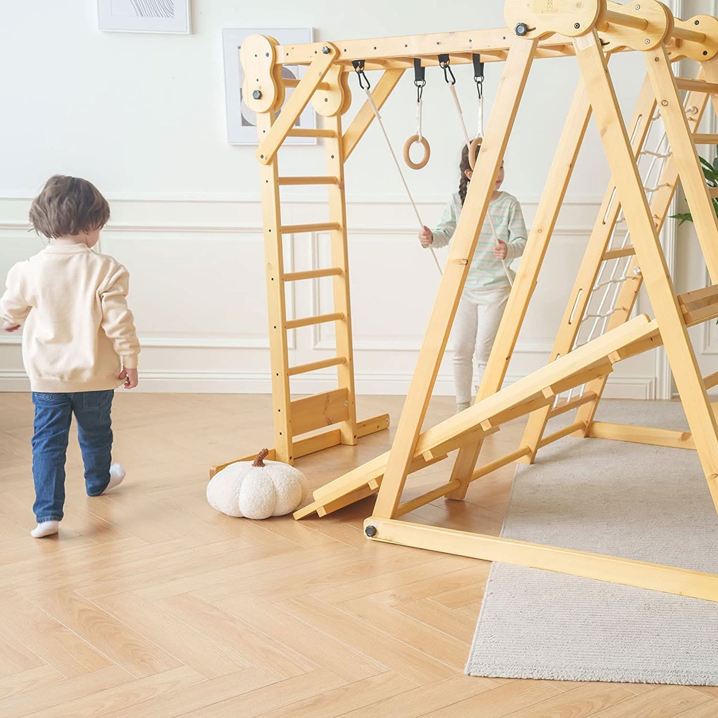 Chestnut - outdoor and indoor 8 - in - 1 jungle gym playset - The Nurturing Nook
