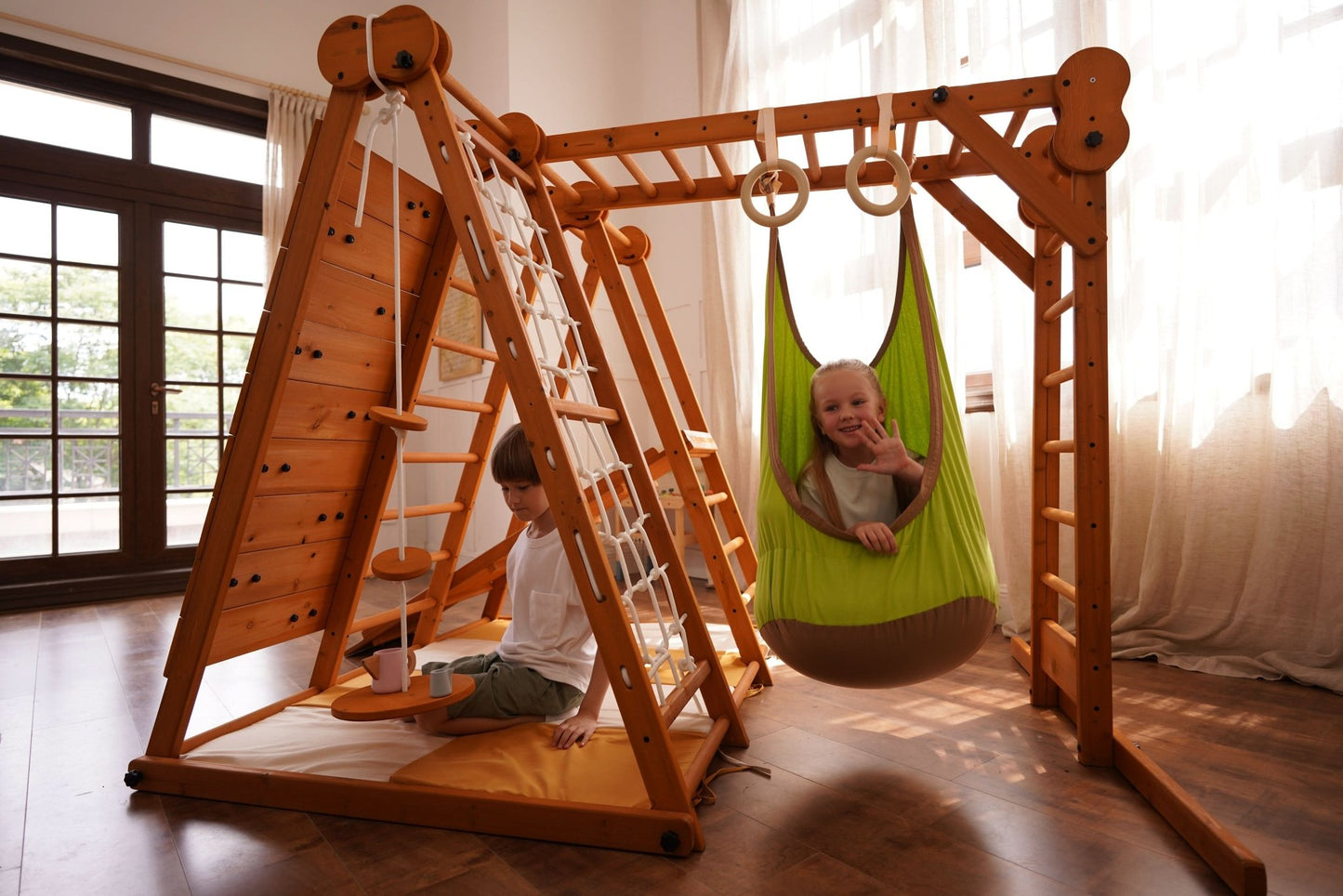 Chestnut - outdoor and indoor 8 - in - 1 jungle gym playset - The Nurturing Nook