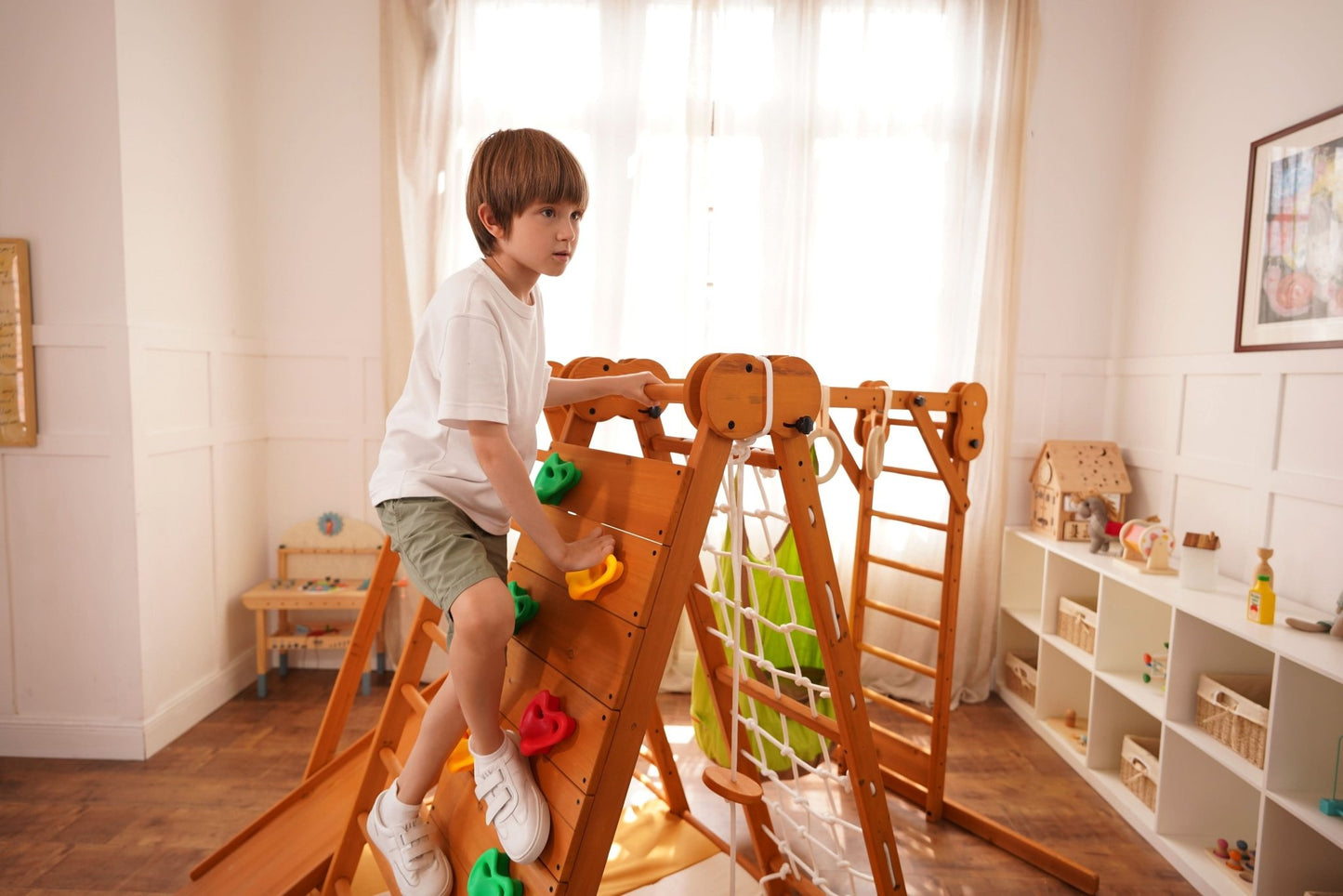 Chestnut - outdoor and indoor 8 - in - 1 jungle gym playset - The Nurturing Nook