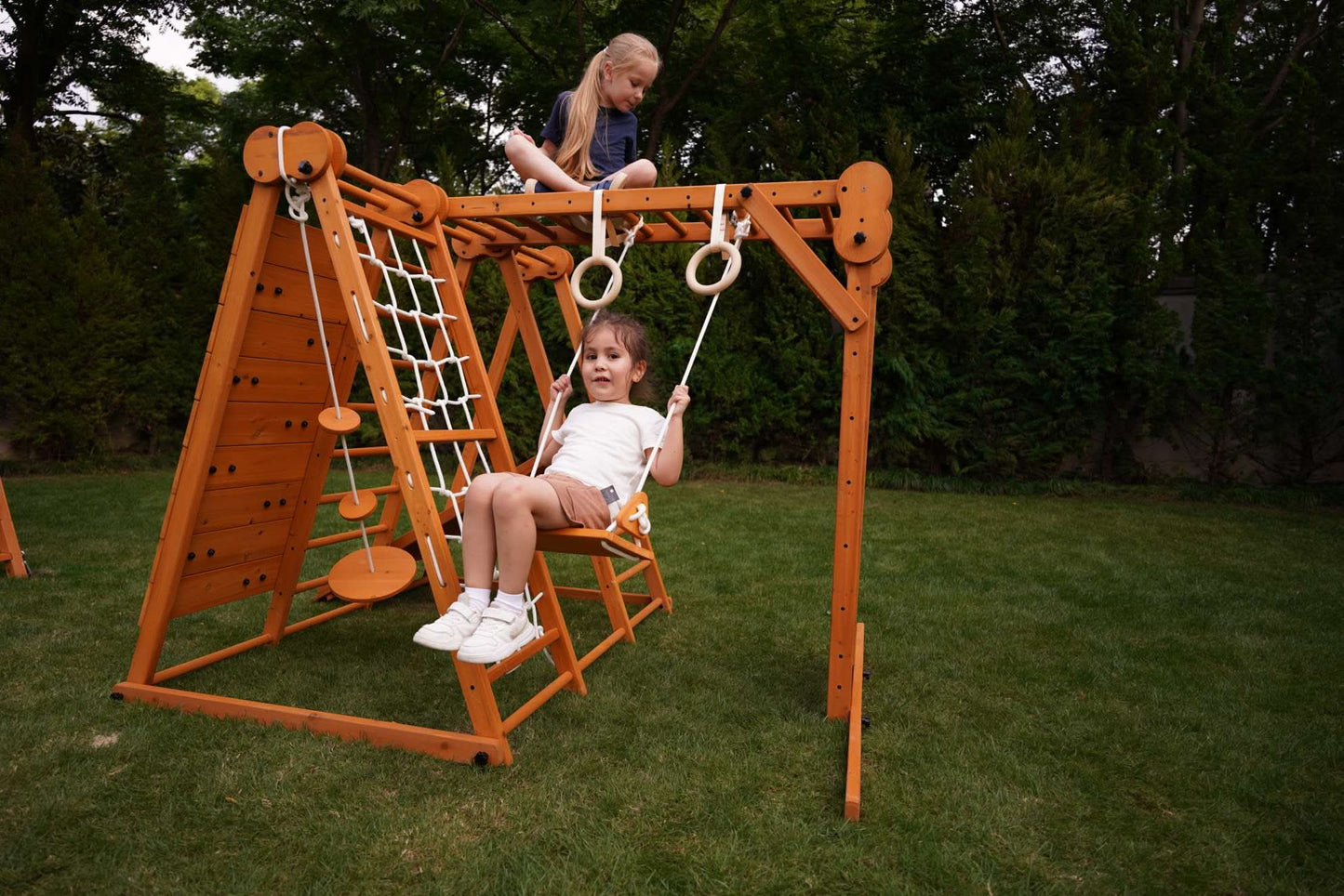 Chestnut - outdoor and indoor 8 - in - 1 jungle gym playset - The Nurturing Nook