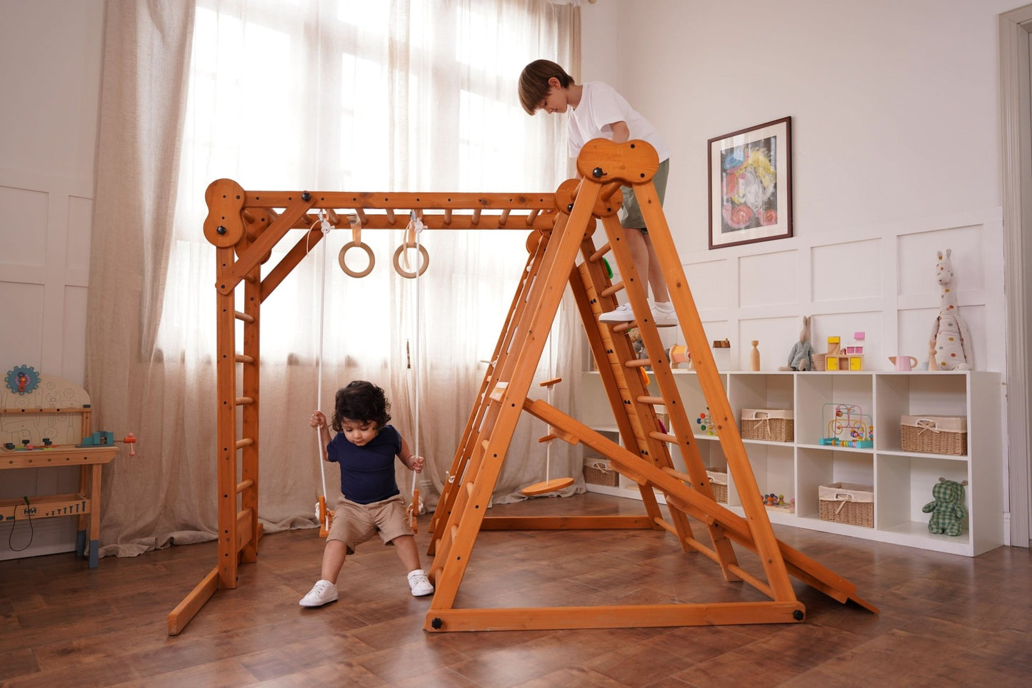 Chestnut - outdoor and indoor 8 - in - 1 jungle gym playset - The Nurturing Nook