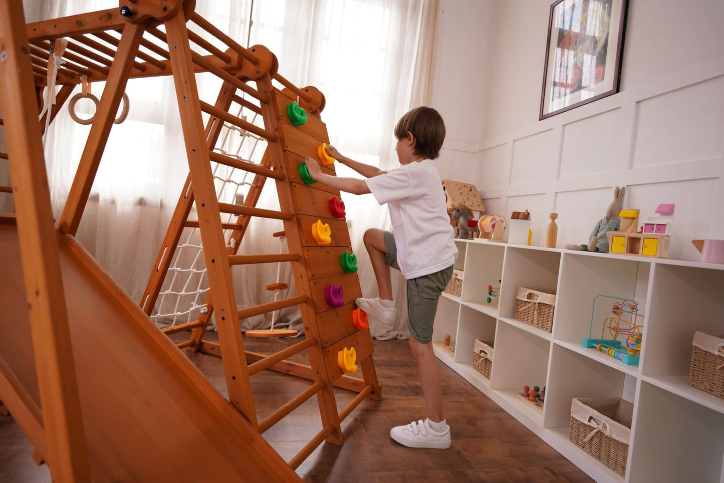Chestnut - outdoor and indoor 8 - in - 1 jungle gym playset - The Nurturing Nook