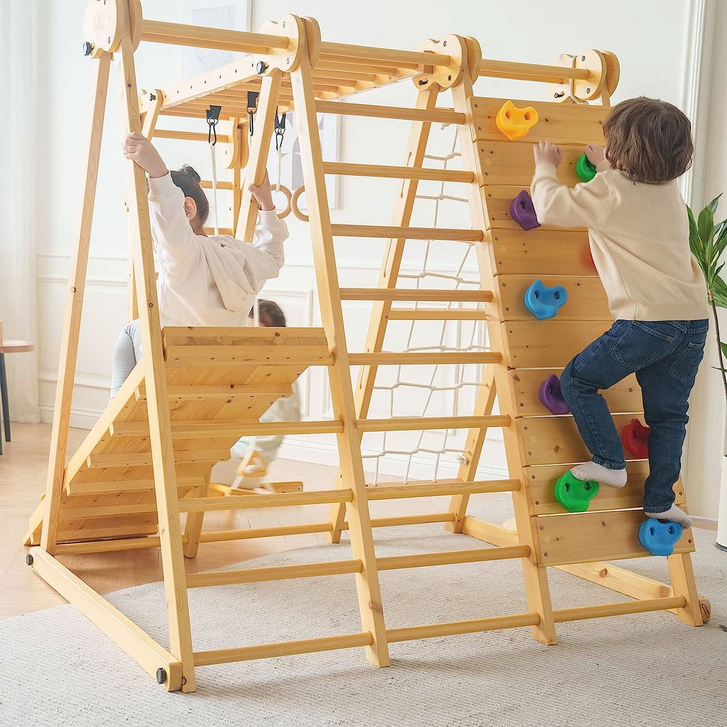 Chestnut - outdoor and indoor 8 - in - 1 jungle gym playset - The Nurturing Nook