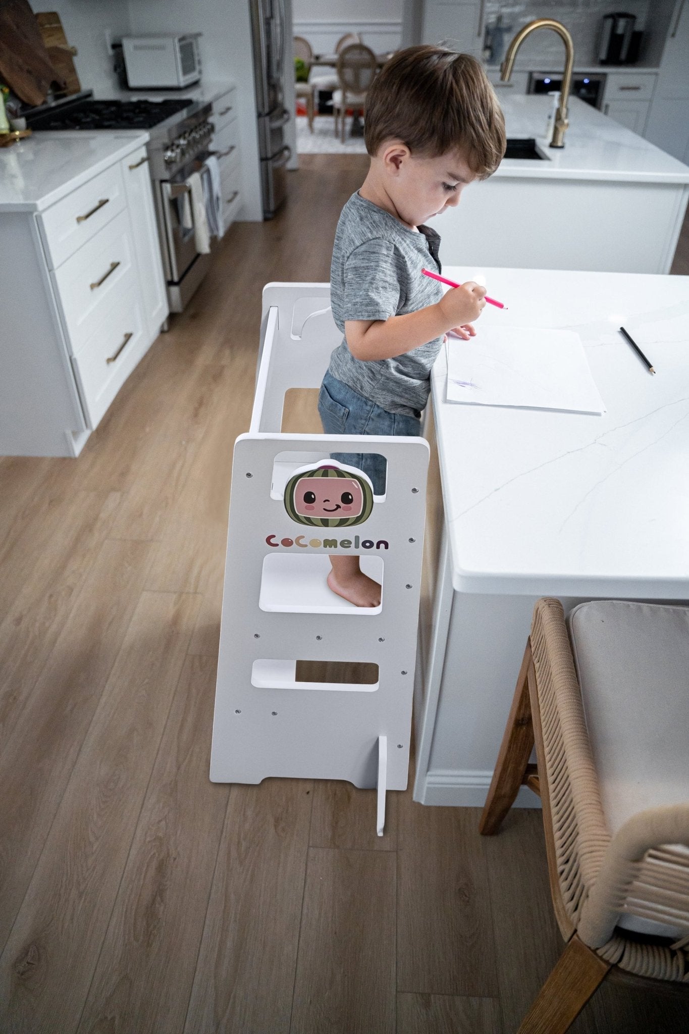 Cocomelon - 3 in 1 kitchen tower, step stool and chalkboar - The Nurturing Nook