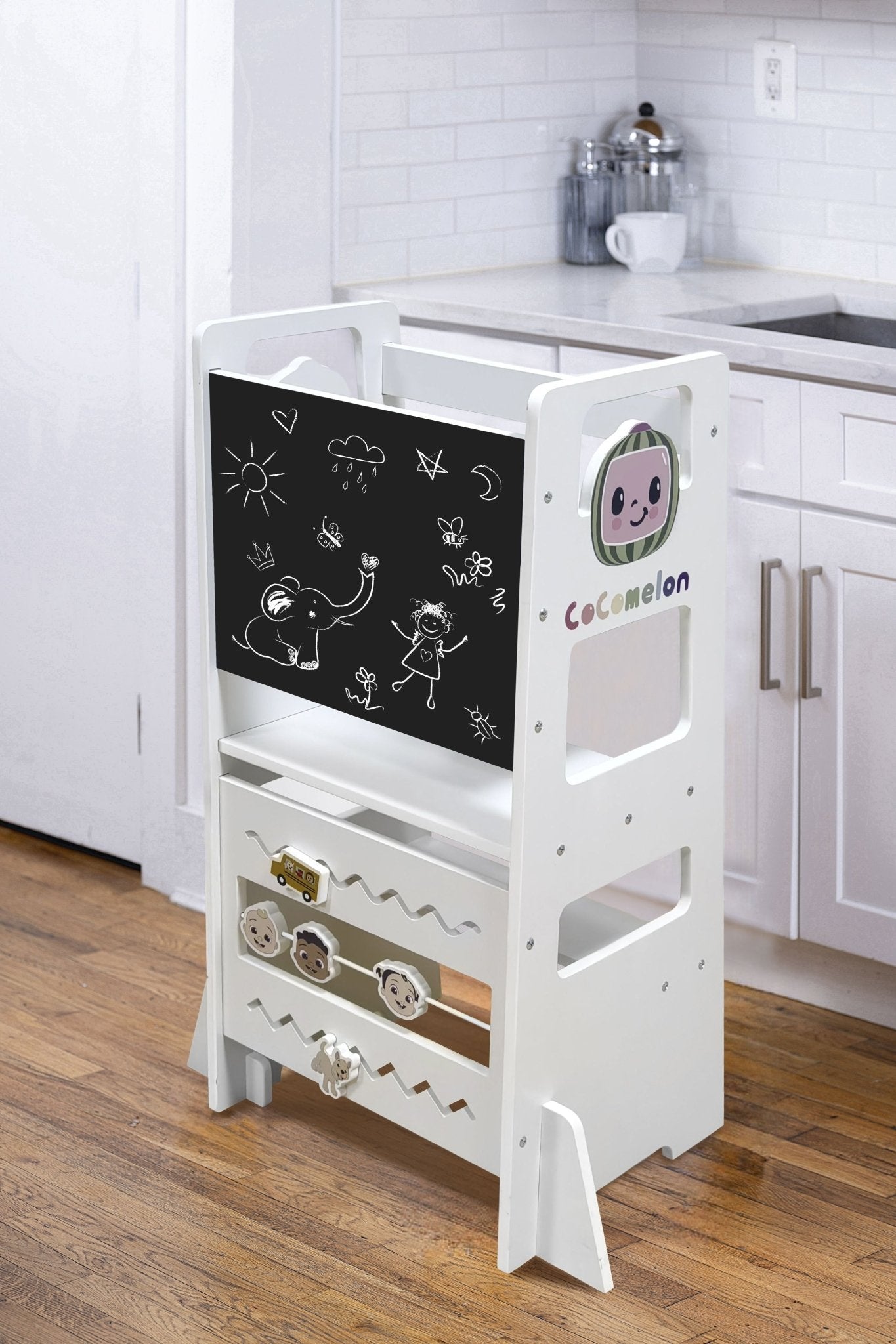 Cocomelon - 3 in 1 kitchen tower, step stool and chalkboar - The Nurturing Nook