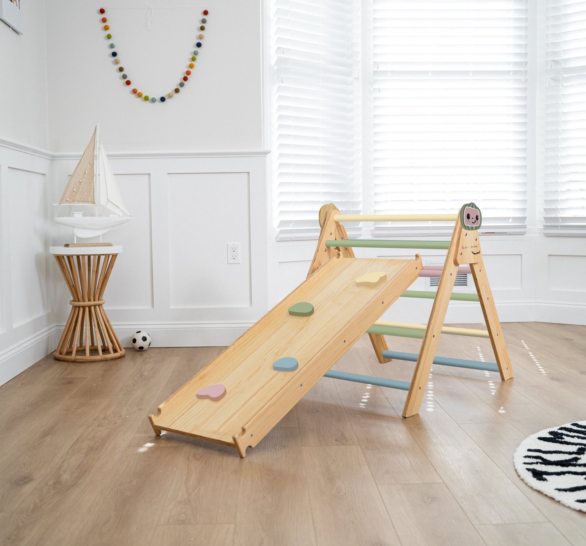Cocomelon hazel climbing set – Pikler triangle & rocker - The Nurturing Nook
