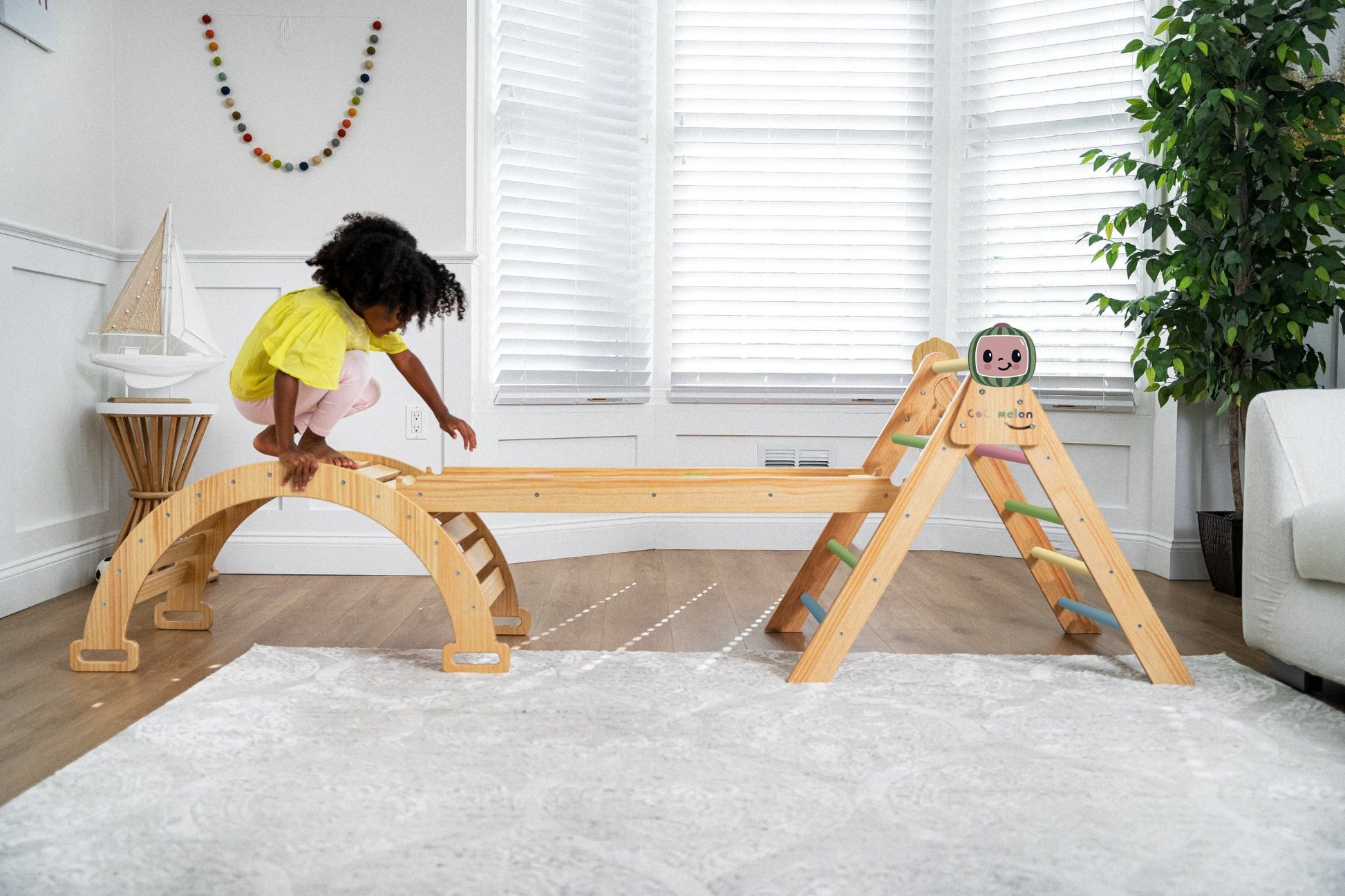 Cocomelon hazel climbing set – Pikler triangle & rocker - The Nurturing Nook