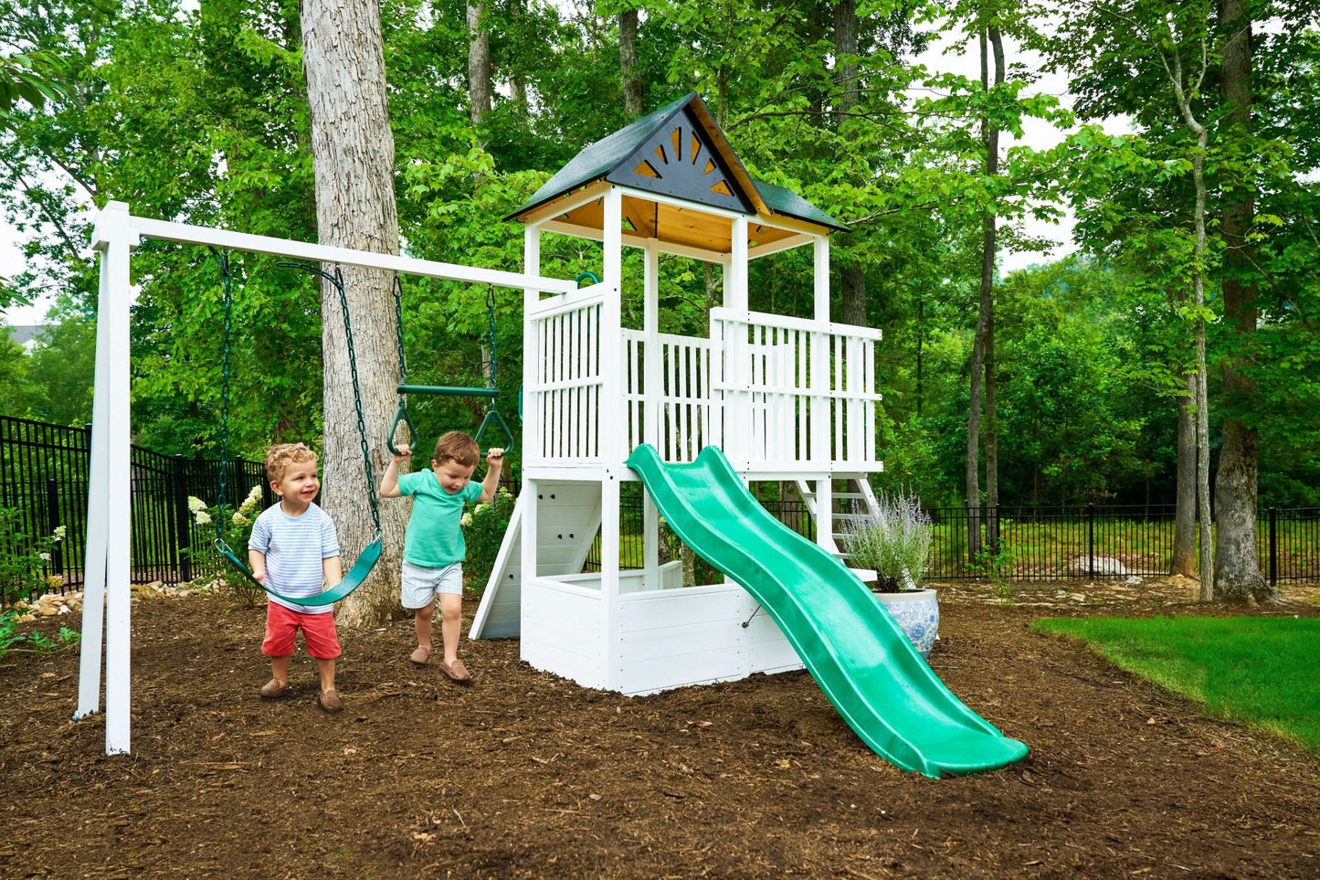 Craftsman - modern wooden backyard outdoor swing set - The Nurturing Nook
