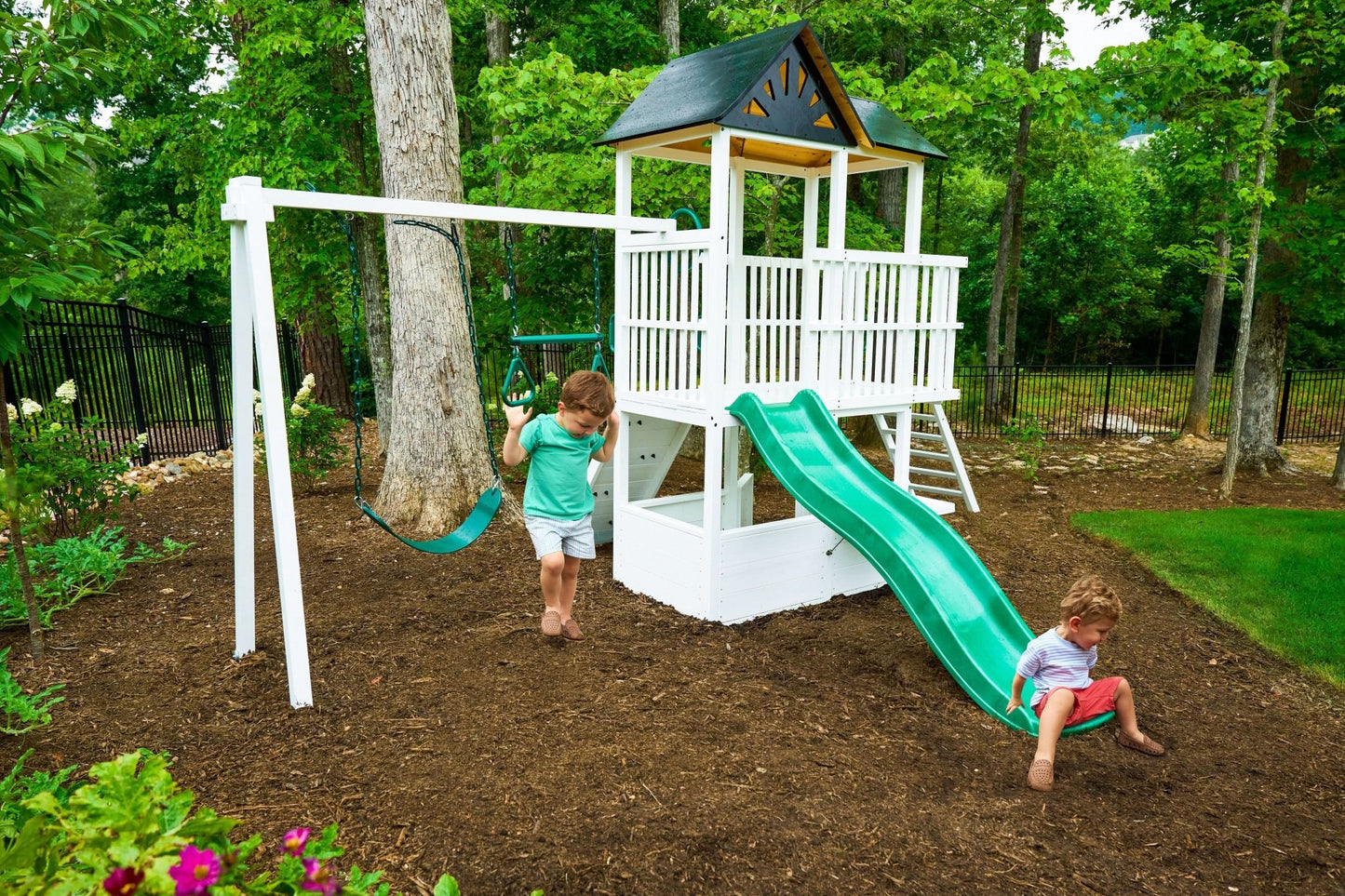 Craftsman - modern wooden backyard outdoor swing set - The Nurturing Nook