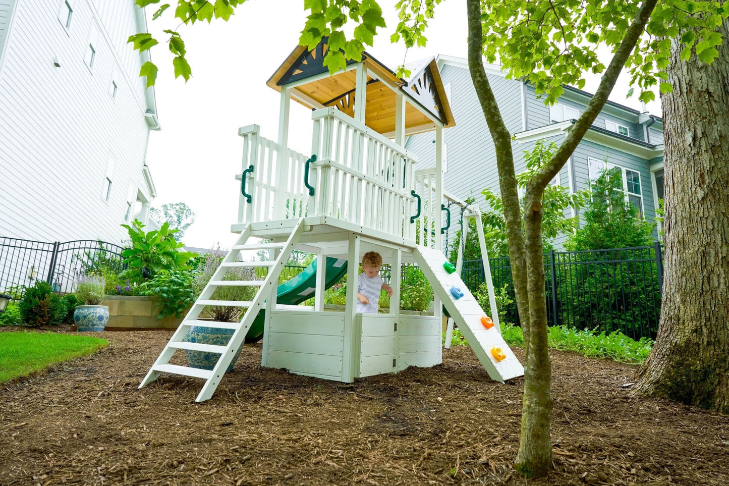 Craftsman - modern wooden backyard outdoor swing set - The Nurturing Nook