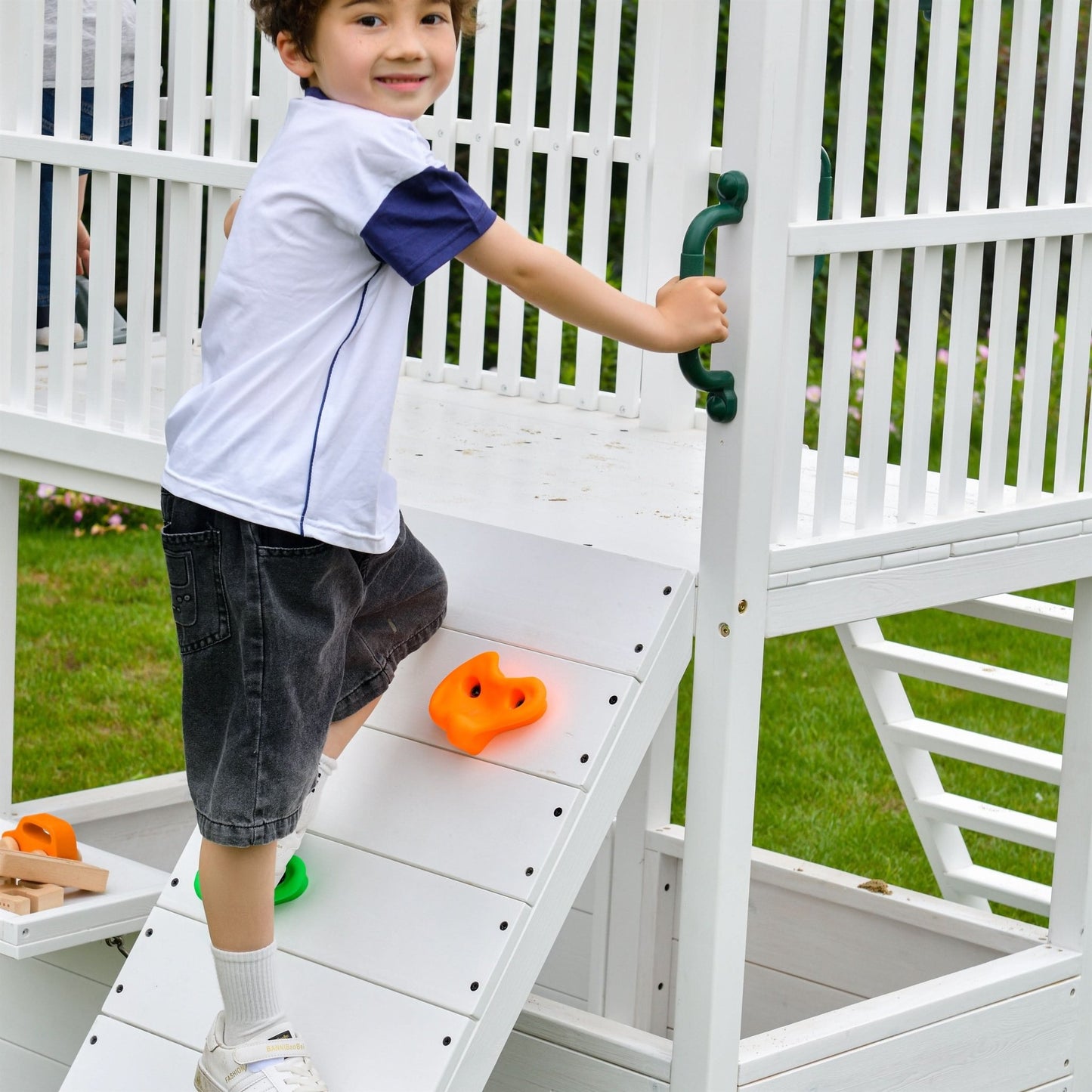 Craftsman - modern wooden backyard outdoor swing set - The Nurturing Nook