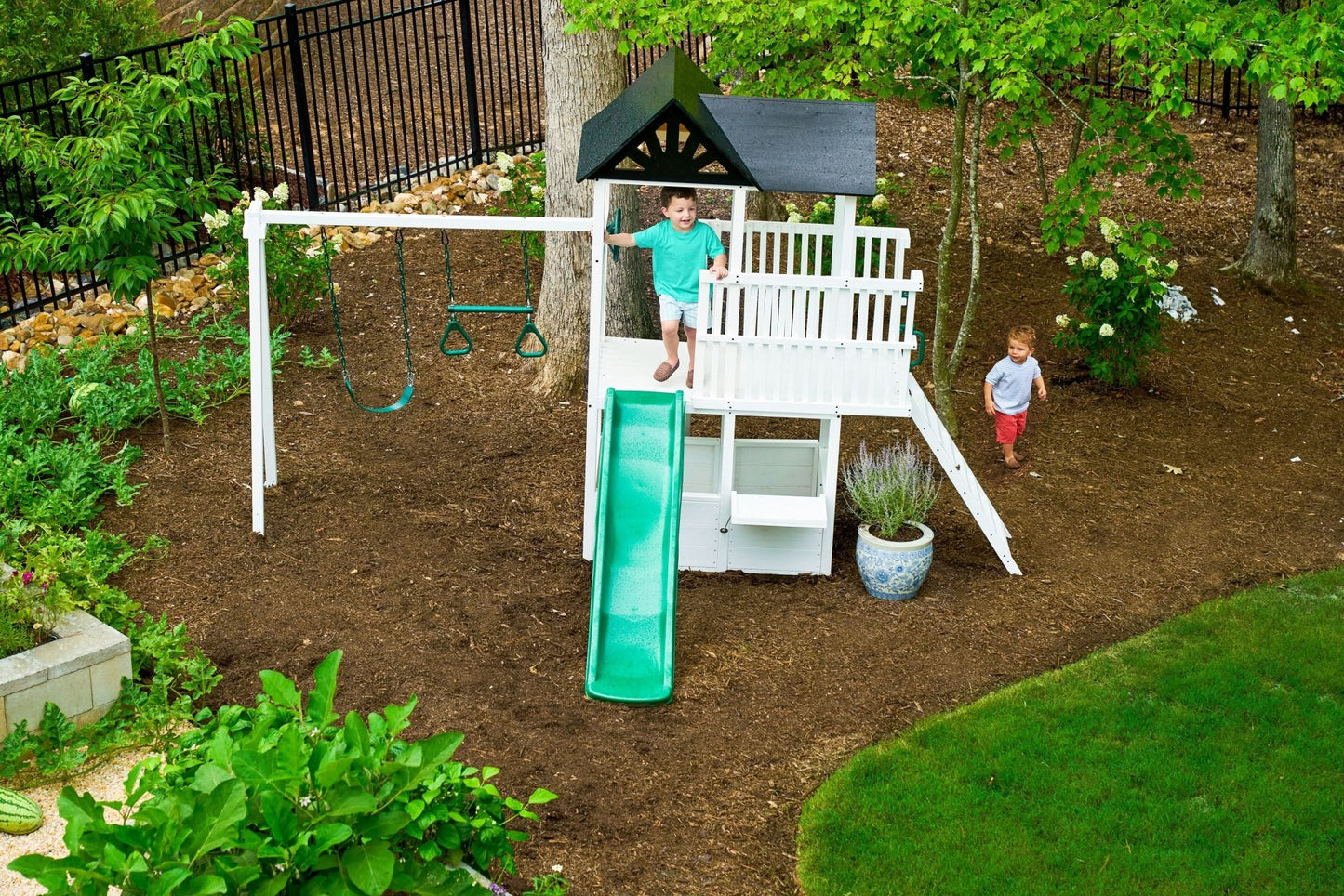 Craftsman - modern wooden backyard outdoor swing set - The Nurturing Nook