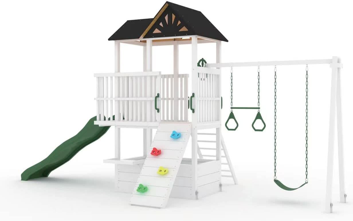 Craftsman - modern wooden backyard outdoor swing set - The Nurturing Nook