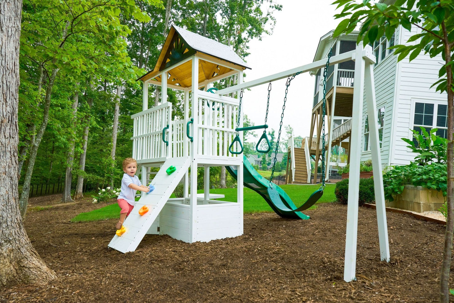 Craftsman - modern wooden backyard outdoor swing set - The Nurturing Nook