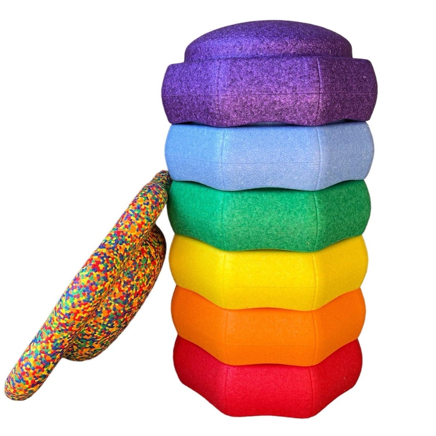 Flower - shaped Balance Board for Stepping Stones in Rainbow Confetti - The Nurturing Nook