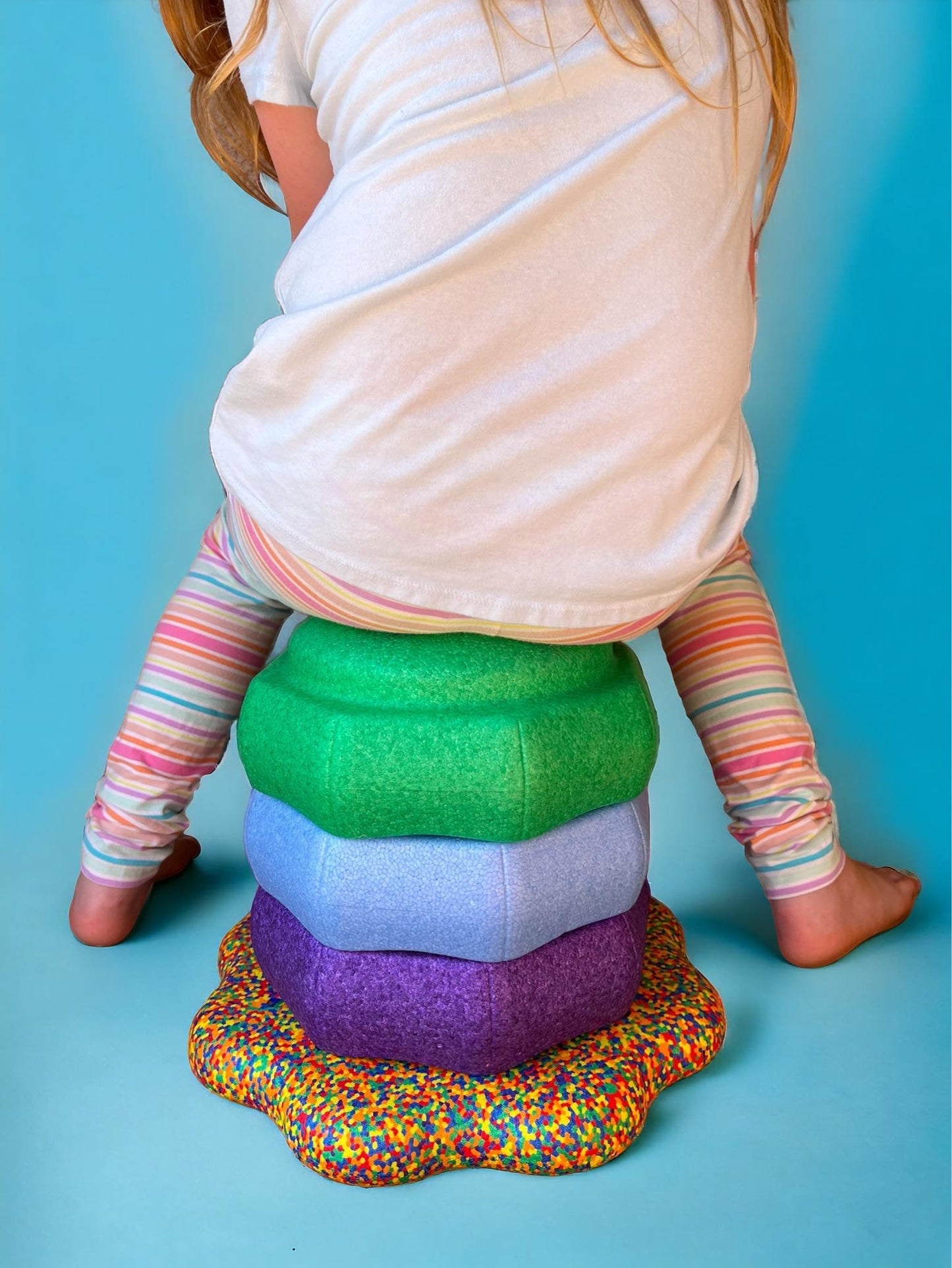 Flower - shaped Balance Board for Stepping Stones in Rainbow Confetti - The Nurturing Nook