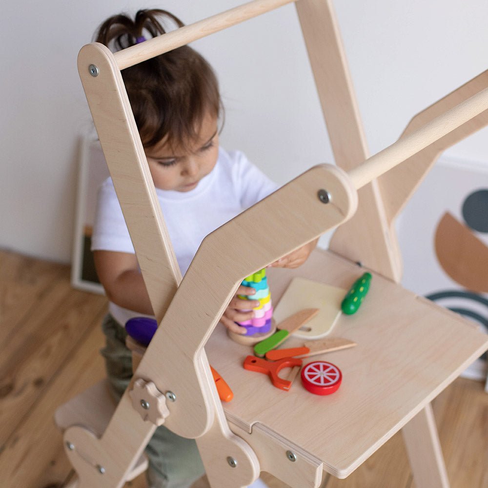 Foldable learning tower – 2 - in - 1 helper stool & desk - The Nurturing Nook