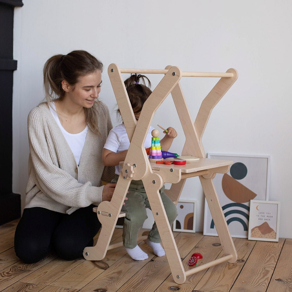 Foldable learning tower – 2 - in - 1 helper stool & desk - The Nurturing Nook