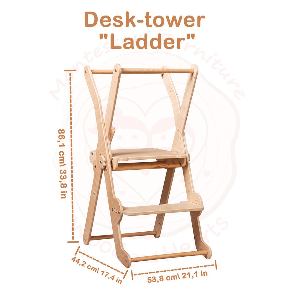 Foldable learning tower – 2 - in - 1 helper stool & desk - The Nurturing Nook