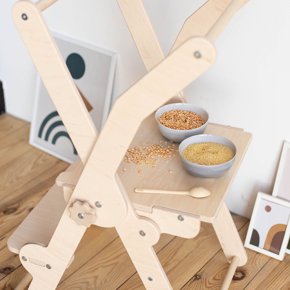 Foldable learning tower – 2 - in - 1 helper stool & desk - The Nurturing Nook