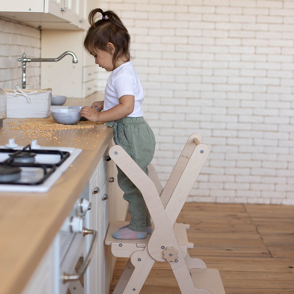 Foldable learning tower – 2 - in - 1 helper stool & desk - The Nurturing Nook