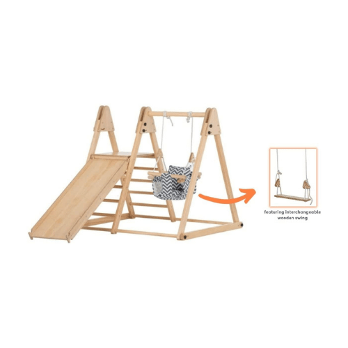 Foldable playset with slide, swings & rock wall - The Nurturing Nook