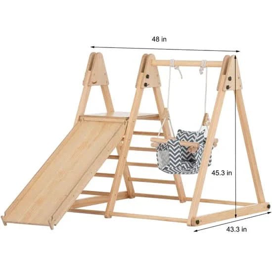 Foldable playset with slide, swings & rock wall - The Nurturing Nook
