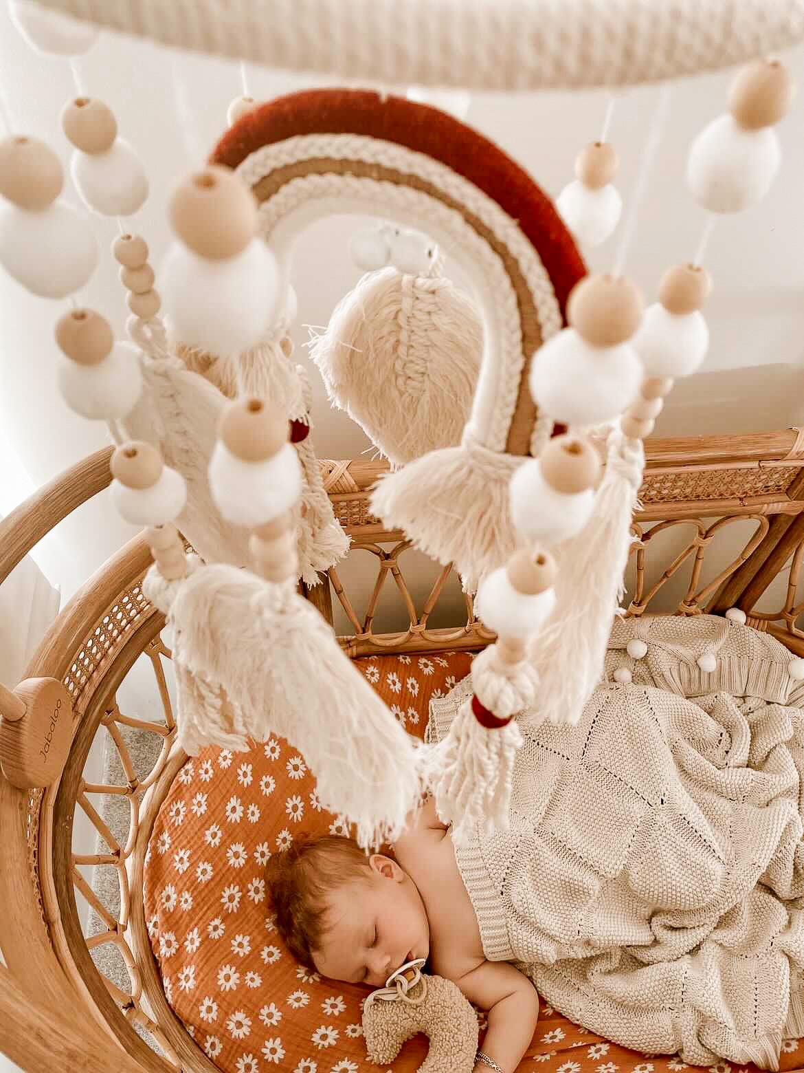 Handmade Boho Nursery Mobile | Macrame Rainbow - The Nurturing Nook