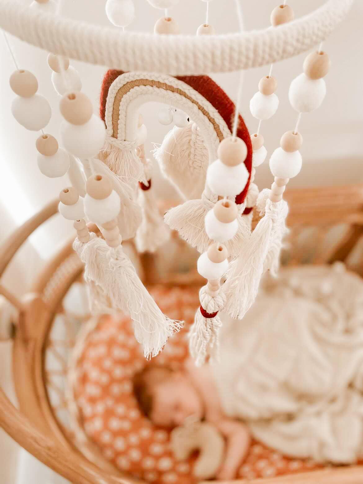 Handmade Boho Nursery Mobile | Macrame Rainbow - The Nurturing Nook