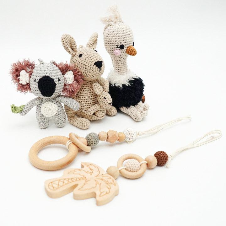 Handmade crochet toys for baby gym | Australian friends