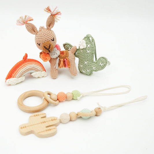 Handmade Crochet Toys for Baby Gym | Boho Desert - The Nurturing Nook
