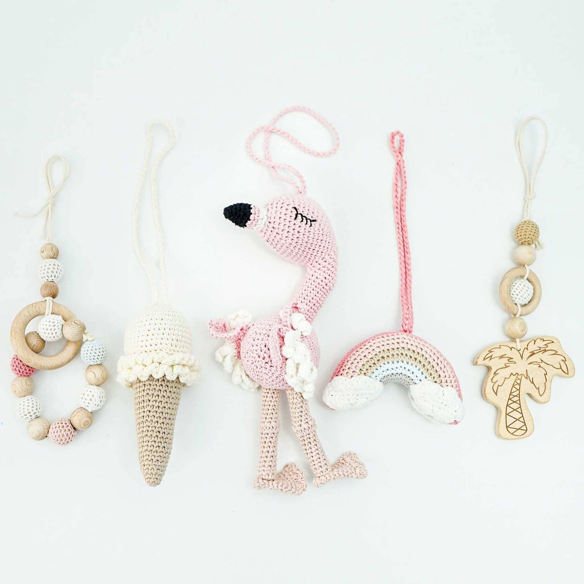 Handmade Crochet Toys for Baby Gym | Flamingo Dreams - The Nurturing Nook