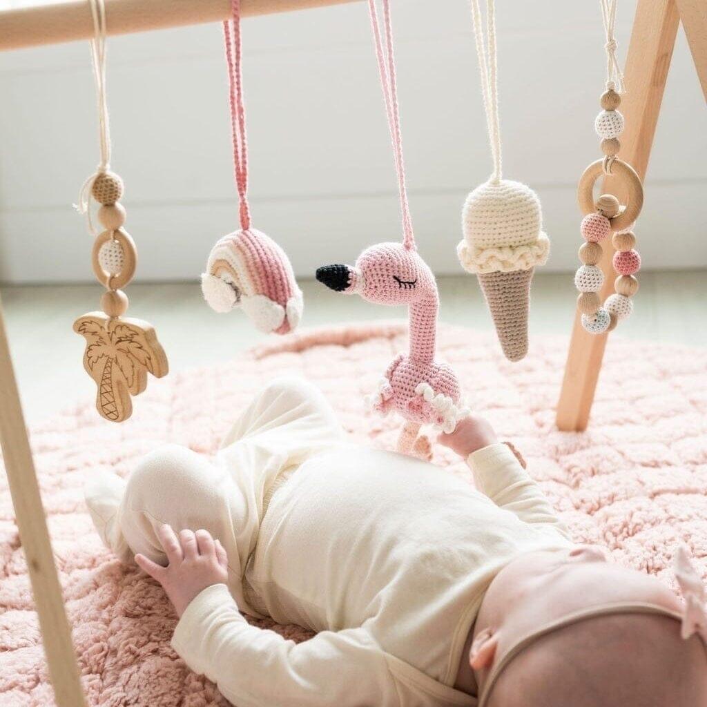 Handmade Crochet Toys for Baby Gym | Flamingo Dreams - The Nurturing Nook