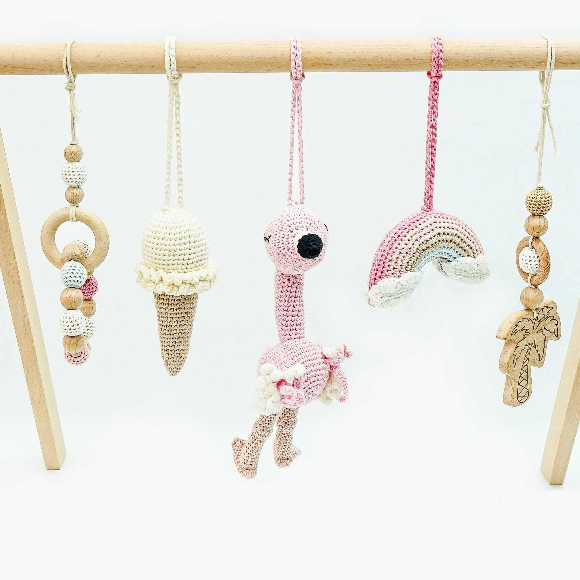 Handmade Crochet Toys for Baby Gym | Flamingo Dreams - The Nurturing Nook