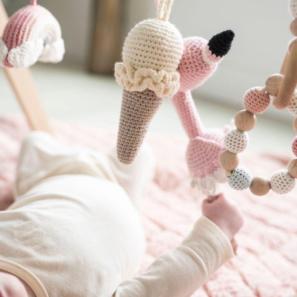 Handmade Crochet Toys for Baby Gym | Flamingo Dreams - The Nurturing Nook