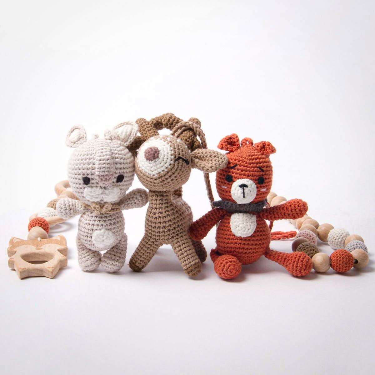 Handmade Crochet Toys for Baby Gym | Forest Family - The Nurturing Nook
