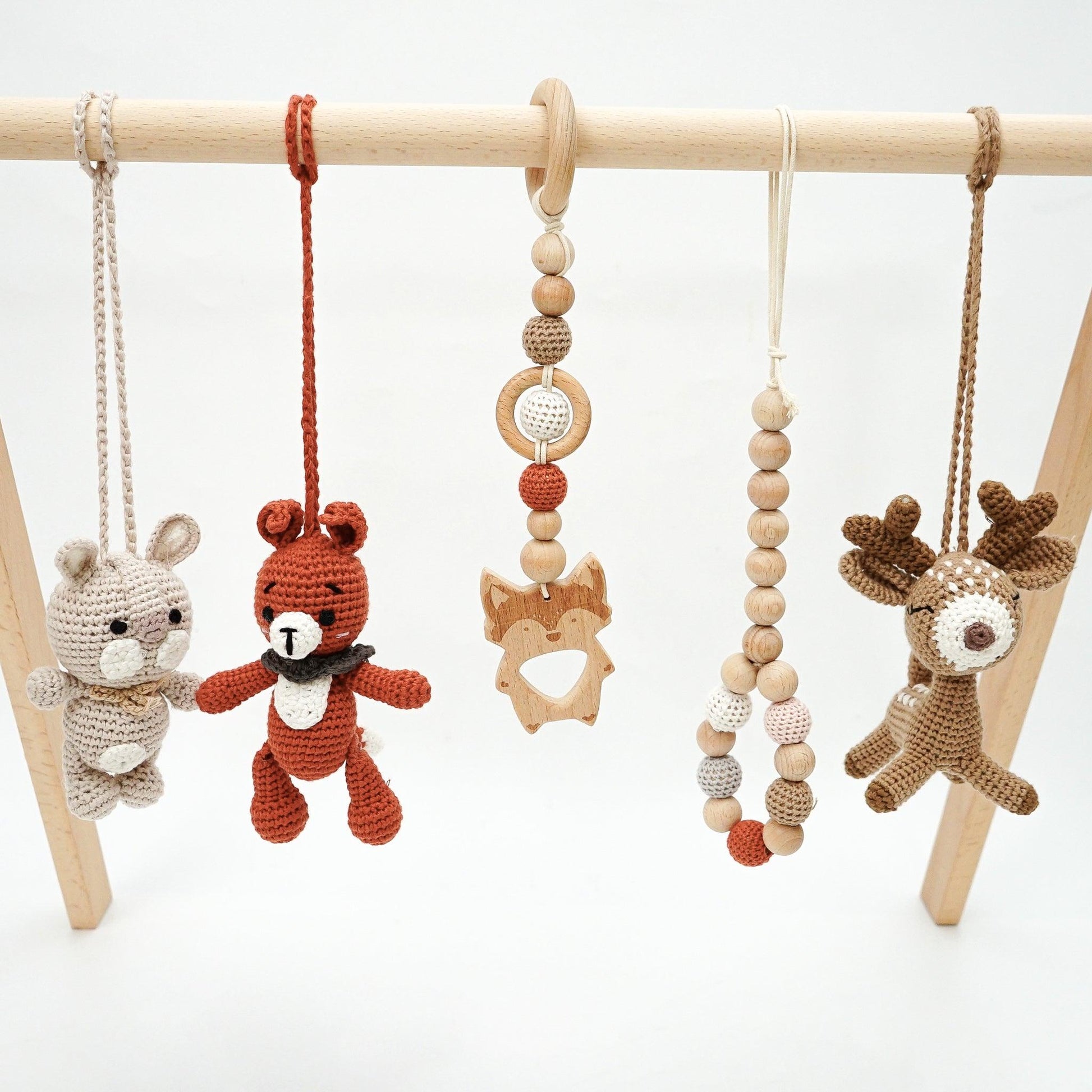 Handmade Crochet Toys for Baby Gym | Forest Family - The Nurturing Nook