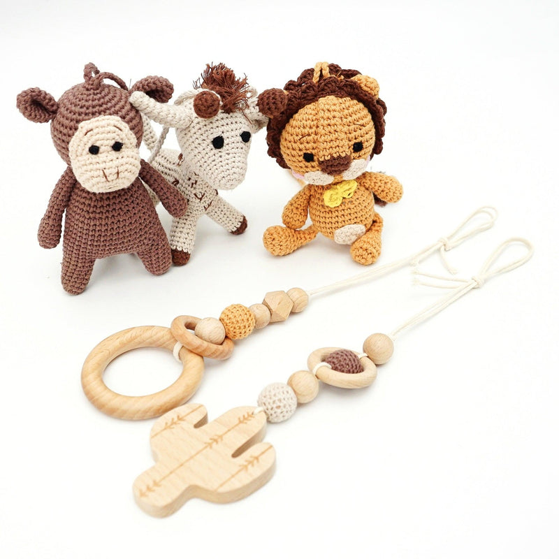 Handmade crochet toys for baby gym | savanna friends