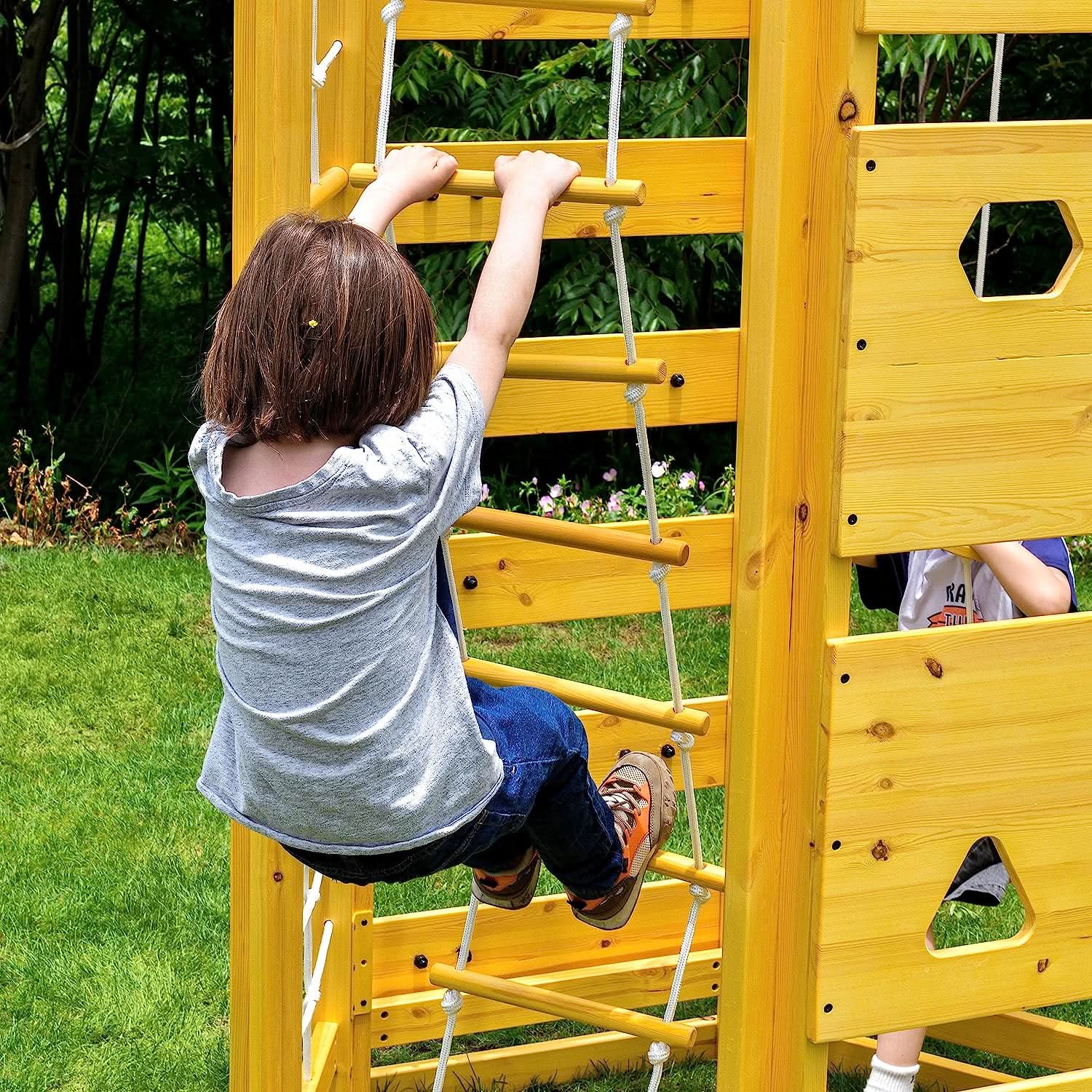Hawthorn 9 - in - 1 outdoor climber with monkey bars playset - The Nurturing Nook